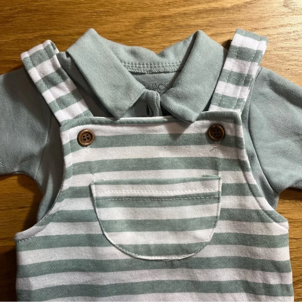 NWOT Lila & Jack Baby Boy 3-6M Green & White Striped Romper Set Nautical Cute